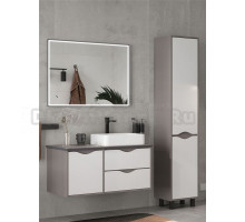 Мебель для ванной комнаты EQUIL Smile 100.2Y.1D со столешницей, раковина справа, подвесная, белый софт, лен антрацит