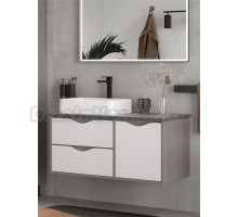 Тумба с раковиной EQUIL Smile 100.2Y.1D со столешницей, раковина слева, подвесная, белый софт, лен антрацит