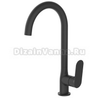 VODA. Смеситель для кухни черный, кран кухонный, поворотный излив, 5 лет гарантии