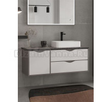 Тумба с раковиной EQUIL Smile 120.2Y.1D со столешницей, раковина справа, подвесная, белый софт, лен антрацит