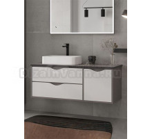 Тумба с раковиной EQUIL Smile 120.2Y.1D со столешницей, раковина слева, подвесная, белый софт, лен антрацит