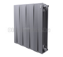 Радиатор биметаллический секционный Royal Thermo PianoForte 500 8 секций, дизайнерский, боковое проходное подключение, серебристый
