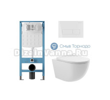 Комплект 4 в 1 Aqueduto Ovo AQDS327T безободковый, с микролифтом, RETANGULO Novo кнопка смыва глянцевая белая