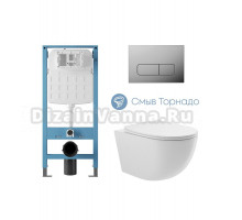 Комплект 4 в 1 Aqueduto Ovo AQDS331T безободковый, с микролифтом, FORMA кнопка смыва хром