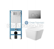 Комплект 4 в 1 Aqueduto Macio AQDS359T безободковый, с микролифтом, CIRCULO кнопка смыва хром