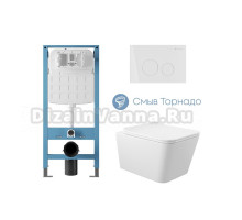 Комплект 4 в 1 Aqueduto Macio AQDS360T безободковый, с микролифтом, CIRCULO кнопка смыва глянцевая белая