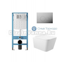 Комплект 4 в 1 Aqueduto Macio AQDS362T безободковый, с микролифтом, CIRCULO Novo кнопка смыва хром