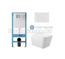 Комплект 4 в 1 Aqueduto Macio AQDS363T безободковый, с микролифтом, CIRCULO Novo кнопка смыва глянцевая белая