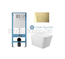 Комплект 4 в 1 Aqueduto Macio AQDS366T безободковый, с микролифтом, CIRCULO Novo кнопка смыва шлифованное золото