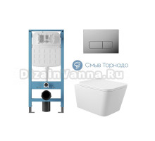 Комплект 4 в 1 Aqueduto Macio AQDS375T безободковый, с микролифтом, FORMA кнопка смыва хром