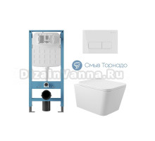 Комплект 4 в 1 Aqueduto Macio AQDS376T безободковый, с микролифтом, FORMA кнопка смыва глянцевая белая