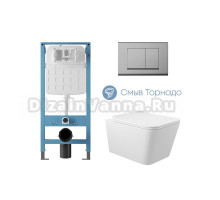 Комплект 4 в 1 Aqueduto Macio AQDS380T безободковый, с микролифтом, QUADRADO кнопка смыва хром