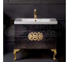Тумба с раковиной Armadi Art NeoArt 80 black wood с ручками Ajur золото, с ножками