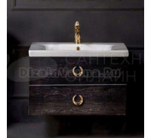 Тумба с раковиной Armadi Art NeoArt 80 black wood с ручками Drop золото