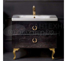 Тумба с раковиной Armadi Art NeoArt 80 black wood с ручками Drop золото, с ножками