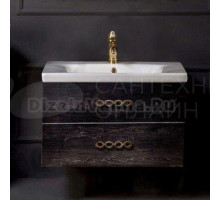 Тумба с раковиной Armadi Art NeoArt 80 black wood с ручками Wave золото