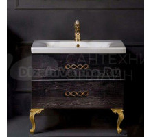 Тумба с раковиной Armadi Art NeoArt 80 black wood с ручками Wave золото, с ножками