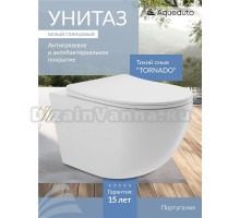 Унитаз подвесной Aqueduto Ovo Tornado OVOT2110 безободковый, с микролифтом, глянцевый белый