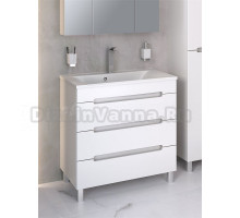 Тумба с раковиной Aqua de Marco Olivia 80 напольная, 3 ящика, глянцевая белая