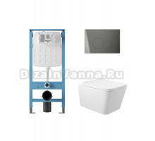 Комплект 4 в 1 Aqueduto Macio AQDS225 безободковый, с микролифтом, CIRCULO Novo кнопка смыва оружейная сталь