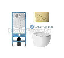Комплект 4 в 1 Aqueduto Ovo Tornado AQDS232T безободковый, с микролифтом, CIRCULO Novo кнопка смыва шлифованное золото