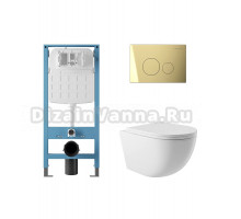 Комплект 4 в 1 Aqueduto Ovo AQDS235 безободковый, с микролифтом, CIRCULO Novo кнопка смыва шлифованное золото