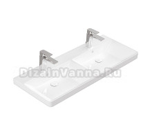 Мебельная раковина Dreja Luxury 120 накладная, для двоих, глянцевая белая, с 2 отверстиями под смеситель, прямоугольная