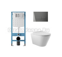 Комплект 4 в 1 Aqueduto Cone AQDS242 безободковый, с микролифтом, RETANGULO Novo кнопка смыва оружейная сталь