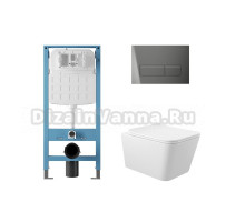 Комплект 4 в 1 Aqueduto Macio AQDS243 безободковый, с микролифтом, RETANGULO Novo кнопка смыва оружейная сталь