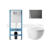 Комплект 4 в 1 Aqueduto Ovo AQDS244 безободковый, с микролифтом, RETANGULO Novo кнопка смыва оружейная сталь