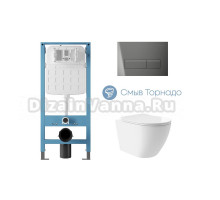 Комплект 4 в 1 Aqueduto Ovo Plus AQDS246T безободковый, с микролифтом, RETANGULO Novo кнопка смыва оружейная сталь