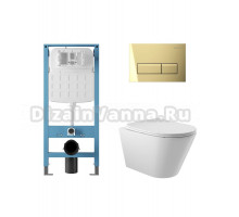 Комплект 4 в 1 Aqueduto Cone AQDS251 безободковый, с микролифтом, RETANGULO Novo кнопка смыва шлифованное золото