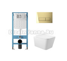 Комплект 4 в 1 Aqueduto Macio AQDS252 безободковый, с микролифтом, RETANGULO Novo кнопка смыва шлифованное золото