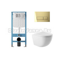 Комплект 4 в 1 Aqueduto Ovo AQDS253 безободковый, с микролифтом, RETANGULO Novo кнопка смыва шлифованное золото