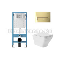 Комплект 4 в 1 Aqueduto Esteta AQDS258 безободковый, с микролифтом, RETANGULO Novo кнопка смыва шлифованное золото