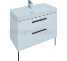 Тумба с раковиной Aquanet Nova 75 белый глянец, ручки черные, ножки черные