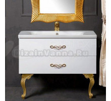 Тумба с раковиной Armadi Art NeoArt 100 white с ручками Wave золото, с ножками
