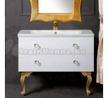 Тумба с раковиной Armadi Art NeoArt 100 white с ручками Crystal золото, с ножками