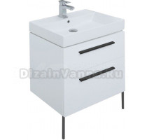 Тумба с раковиной Aquanet Nova 60 2 ящика, белый глянец, ручки черные
