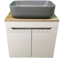 Тумба с раковиной SINTESI STL.W7024 белая, дуб сонома, раковина SIN-LVB-APP-409GM матовая серая