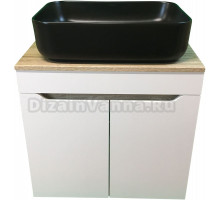 Тумба с раковиной SINTESI STL.W7024 белая, дуб сонома, раковина SIN-LVB-APP-409BM матовая черная