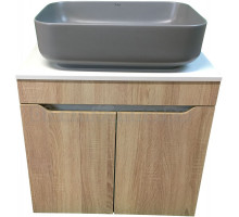 Тумба с раковиной SINTESI STL.W7021 дуб сонома, белая, раковина SIN-LVB-APP-409GM матовая серая