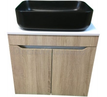 Тумба с раковиной SINTESI STL.W7021 дуб сонома, белая, раковина SIN-LVB-APP-409BM матовая черная