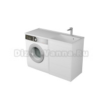 Тумба с раковиной Veneciana Nera 120 R под стиральную машину, напольная, матовая белая, раковина Magenta 120 R