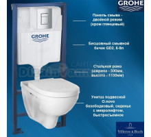 38772001V1 Комплект инсталляция GROHE 38772001 и унитаз подвесной безободковый VILLEROY&BOCH O.novo 5660HR01 с сиденьем микролифт