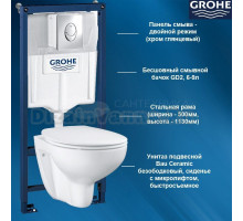 38721001G1 Комплект GROHE инсталляция 38721001 и унитаз подвесной безободковый Bau Ceramic 39427000 с сиденьем микролифт
