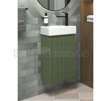 Тумба с раковиной Wellsee WC Area 40 R подвесная, матовая зеленая, раковина 40x22x10 R глянцевая белая