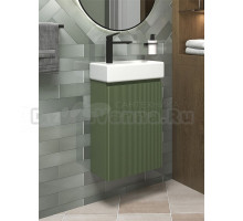 Тумба с раковиной Wellsee WC Area 40 R подвесная, матовая зеленая, раковина 40x22x10 L глянцевая белая