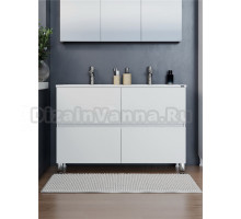 Тумба с раковиной СаНта Марс 120 напольная, с ящиками, глянцевая белая