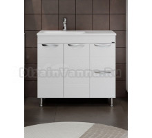 Тумба с раковиной СаНта Родос 90 напольная, с ящиками и дверками, глянцевая белая